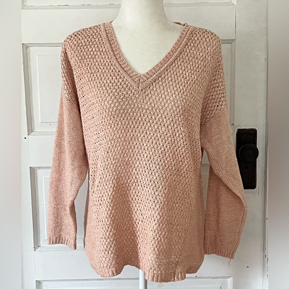 Calvin Klein | Blush Open Stitch V-Neck Sweater